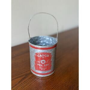 Galvanized Catch of the Day Minnow Pail Tin Bucket- Home Decor